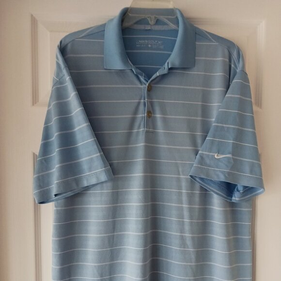 Nike Golf Shirt Men's Blue White Striped Pattern Short Sleeve Dry Fit Size Large - Picture 2 of 9